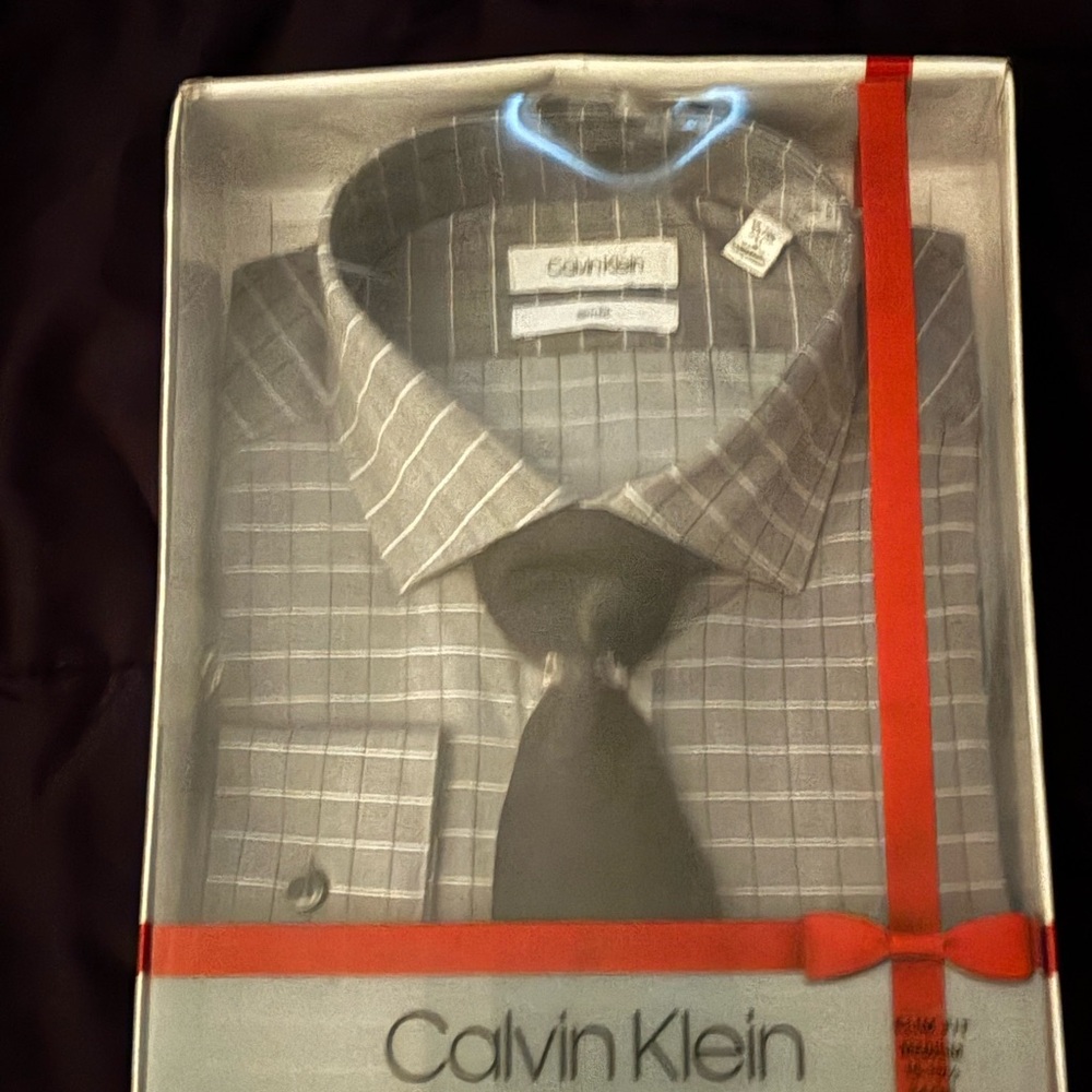 Calvin Klein Black and Gray Checkered Men's Dress Shirt